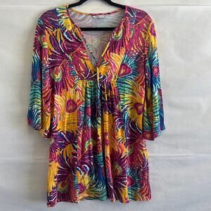 Trina Turk Women’s Size XS Bright Colorful Keyhole Bell Sleeve Longline Tunic